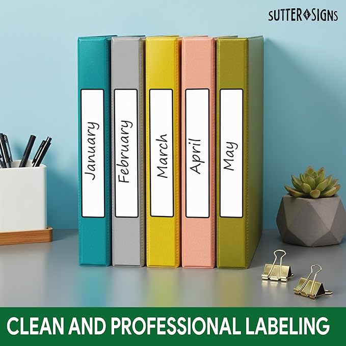 Binder Spine Labels, Perforated Self Adhesive Sticker Labels for 1 Inch Binders, 5 3/8" x 1", 200pcs, White with Black Border