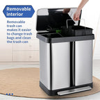 ComfyCorner 16 Gallon Dual Compartment Trash Can, Hands-Free Recycling Rectangular Garbage Bin, Stainless Steel Step-On Dustbin with Soft-Close Lid, Removable Inner Buckets, for Kitchen Home