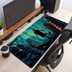 Mechanical Cattle Adventure Anime Desk Pad Mat Game Playmat Black Mousepad Gaming Green Desk Mat, Desk Pad for Keyboard and Mouse Keyboard Dad Stitched Edges Non-Slip Rubber Deskpad, 31.5" X 15.8"
