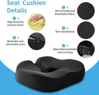 LSMColda Extra-Dense Seat Cushions for Office Chairs, Orthopedic Seat Cushion for Desk Chair, Car, Wheelchair, Ergonomic Sciatica Support, Hip & Tailbone Pain Relief Cushion for Long Sitting (Black)