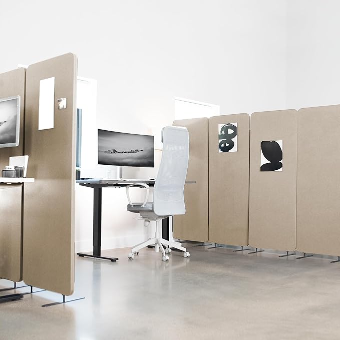VIVO Freestanding 72 x 66 inch Privacy Panel, Cubicle Divider, Acoustic Wall Partition, x3 24 inch Panels, Beige, PP-3-T072BE