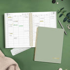 SUNEE 2026 Daily Planner,4-Person Group Appointment Book with Quarter-Hourly Layout. Weekly & One-Page-Per-Day Format, Jan to Dec 2026, 8.5"x11",Weekly Planner, Flexible Cover, Note Pages, Bookmark, Black,Sage Green