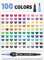 AEDAGA 100 Colors Numbered Dual Tip Brush Pens with Free App, Fine and Brush Tips Pens for Adults, Coloring Markers for Coloring Book Bullet Journaling Note Taking Planner Hand Lettering
