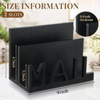 Vercraft 2 Slot Mail Organizer Holder Countertop Wooden Mail Black Letter Holder with Cutout Lettering Design for Office Desktop Envelope and Document Storage Rack