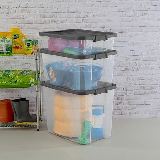 Sterilite 12-Pack Modular Stacker Box, Durable Clear Plastic Storage Bins with Latching Lids, 40 Quart - Stackable Organizing Container Boxes for Closet, Bathroom, and Office