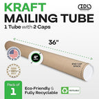Cardboard Mailing Tube, 4" x 36" with Plastic Caps - USA-Made USPS Approved Poster Tube for Documents & Blueprints - Reinforced Mailing Cylinders for Shipping & Storage by IDL Packaging