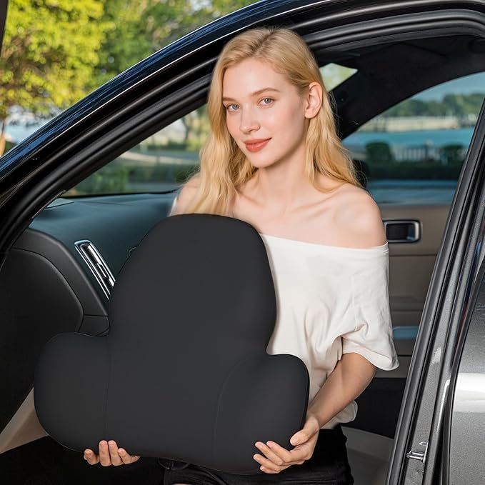 Lumbar Support Pillow with Fixed Chuck | Ergonomic Memory Foam Cushion | Washable Cover | Back Pain Relief & Posture Improvement | Fits Car/Office/Gaming Chairs/Wheelchairs & Home