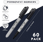 Thenshop 60 Pack Black Permanent Markers Bulk - Fine Point Permanent Marker Quick Drying Waterproof Pens for Doodling Writing Marking Classroom Work on Wood Metal Stone Glass, Office School Supplies