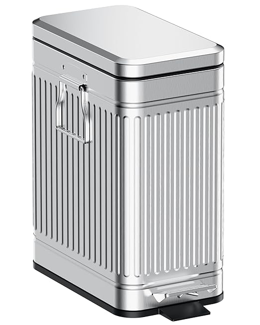 GibHerz Small Trash Can with Lid Soft Close-10L/2.6 Gal Stainless Steel Outdoor Dog Poop Garbage Can-Metal Waste Bins with Pedal for Bathroom Bedroom Office-Silver