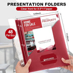 Teling 48 Pcs Clear Front Report Covers with 3 Prongs, Plastic Dark Red Presentation Folders Bulk with 3 Pockets for A4 and Letter Size Paper, 90 Sheet Capacity, Document Covers for School Business
