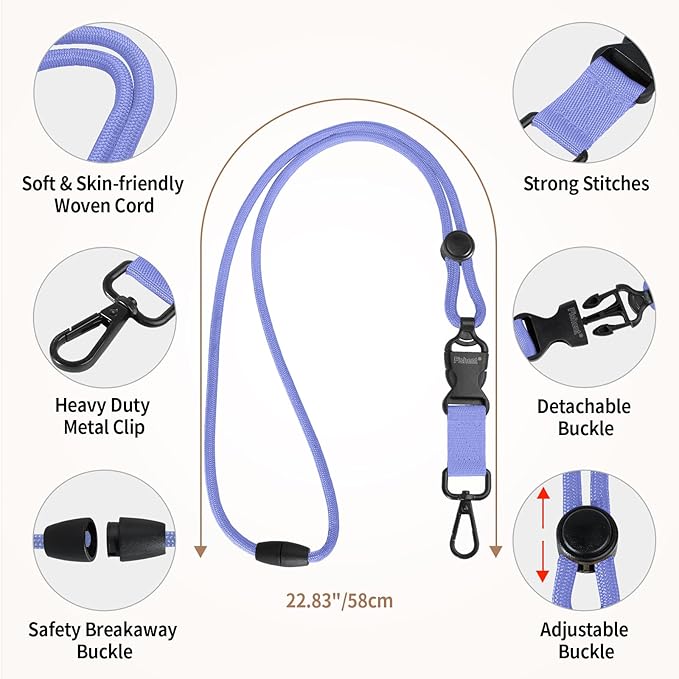 Fishent Breakaway Neck Lanyards for ID Badges, Adjustable Durable Heavy Duty Lanyard with Detachable Buckle for Keys Holder (Lavender)