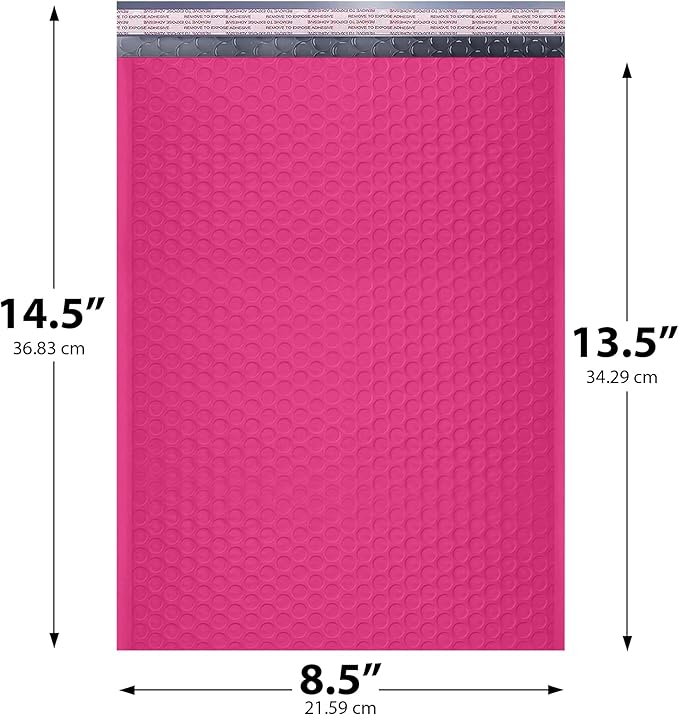 Hot Pink Poly Bubble Mailers 8.5x14.5 inch #3 | Self Seal Padded Envelopes | Cushioned Bubble Mailer | Usable Size 8.5x13.5 | WaterProof | Lightweight mailing Shipping Bags | 100 Pack Bulk