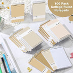 Thenshop 100 Pads Spiral Memo Pads Bulk 3 x 5 Inch Small Pocket Notepad Top Bound Lined 60 Sheets Mini Notebooks for School College Office Home Supplies (Colorful)
