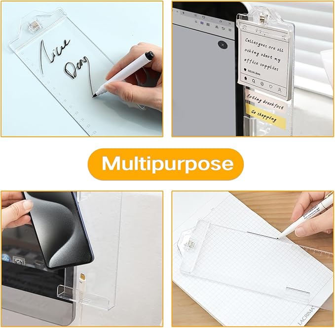 Monitor Memo Boards for Computer, Whole Transparent 2 Pack (Left & Right) Multifunction Acrylic Screen Message Reminder Pad Side Panel Phone Holder Organizer for Office Desktop, with Pen & Sticky Note