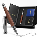 WEMATE Fountain Pen Set, Fine Nib with 20PCS 2.6MM Ink Cartridges(10 Black&10 Blue),1 Ink Converter, Nice Luxury pen for Men, Women, Cool Wooden Fountain Pen for Writing, Journaling, Calligraphy