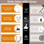AKRRYR Led Desk Lamp for Home Office,24W Bright Eye-Caring Desk Light with Base,5 Brightness and 5 temperatures Dimmable Workbench Task Light, Adjustable Gooseneck Table Lamp for Monitor(White)