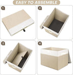 Bagnizer Large 22 Quart Linen Fabric Foldable Storage Bin Cube Organizer Basket with Flip-Top Lid & Handles, Clothes Blanket Box for Home, Office, Closet, Beige & White, 4 Pack 14.6 x 9.5 x 9.5”