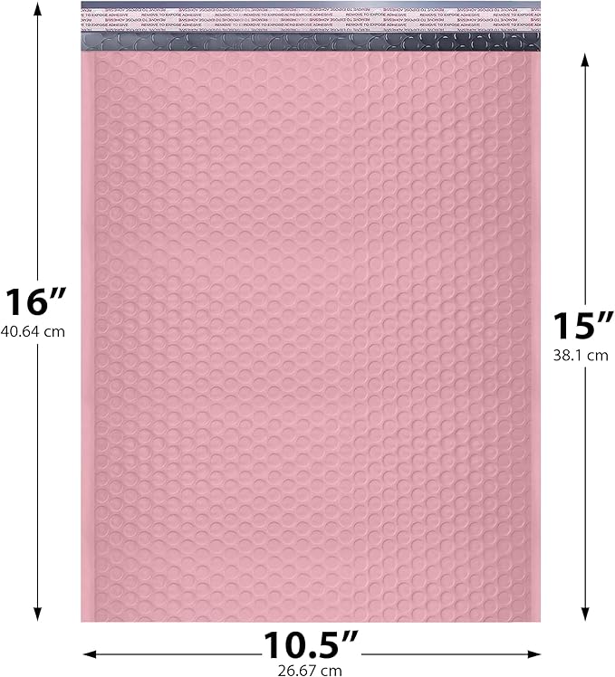 Light Pink 10.5x16 Inch Large Poly Bubble Mailers #5 | Padded Envelopes with Self Seal | Air Lined Cushioned Bubble Mailer | Usable Size 10.5x15 | 100 Pack Bulk | Lightweight shipping Bags