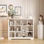 OSCHF Wooden Cube Bookcase with Base - Modern 3 Tiers Floor Standing Open Shelf Cabinet for Home and Office, 12-Cube Lattice Bookshelf, Warm White