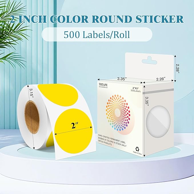 2 Inch Round Color Coding Labels (500 Count) - Yellow Dot Stickers Circle Labels with Dispenser Box for Warehouse, Filing, Industrial, Office Organization