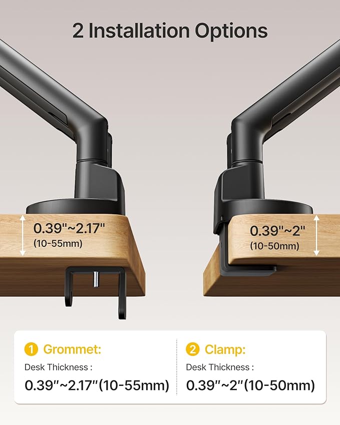 monTEK Dual Monitor Stand Mount with USB for Up to 35" Screens, Each Arm Holds Max 24.25lbs, Full Motion Adjustable Monitor Arm Desk Mount with C-Clamp/Grommet MA1010UCBK-D