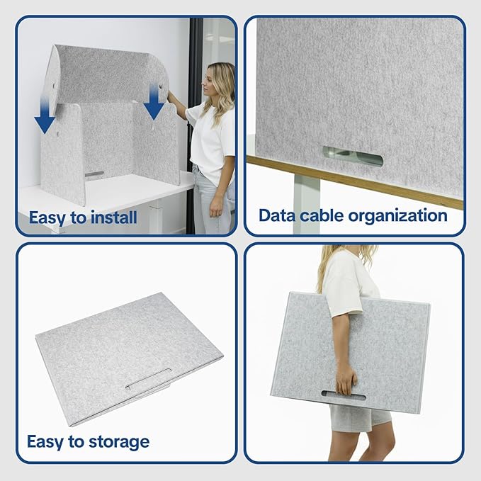 Keemute Desktop Partition Divider - Foldable Acoustic Privacy Screen Sound Absorbing Panel for Office & Home, Desk Shade for Cubicle to Block Light, 32.3" W x 19.7" D x 23.2" H