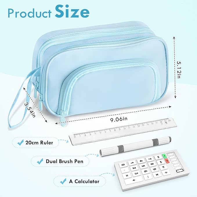 SANANT Large Capacity Pencil Case with Pull-out Structure - Multifunctional Extra Big Pencil Pouch Pen bag, Portable Stationery Organizer with Zipper, Office School Supplies for Teen Boys Girls, Blue