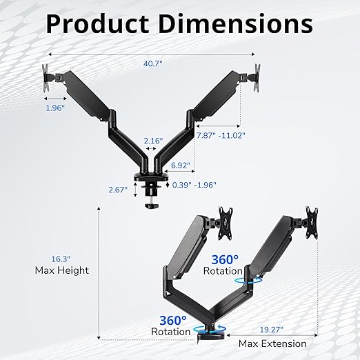 Monitor Arm, Computer Dual Monitor Arm Fits 13-32 Inch Computer Screens, Adjustable Height Swivel Monitor Stand with VESA Mounts, Holds 4.4-17.6lbs, Black