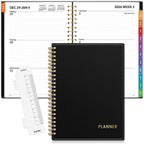 SUNEE 2026 Weekly and Monthly Planner - from January 2026 - December 2026, Daily Agenda Planner with Monthly Tab, Flexible Cover, Note Pages, Pockets, Bookmark, Spiral Binding, Black, 6.4" x 8.3"