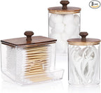 Tbestmax Qtips Holder Bathroom Container, 10oz Big Qtips Dispenser Cotton Ball Holder, Clear Plastic Apothecary Jar Organizer for Storage Cotton Swab, Round Pads, Floss Picks