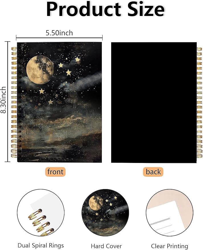 BitKan Celestial Hardcover Spiral Notebooks - Gothic Witchy Mystical Dreamy Sky Journals, Aesthetic Vintage Galaxy Theme Journal Gifts for Girls/Students/Worker/Writers
