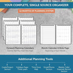 Planner Pad Spiral Bound 3-Tier Funnel Down 12 Month Organizer, October 2025 – September 2026, Black Cover/Black Ink, 8 1/2" x 11"