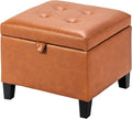 Asense 17 Inch Storage Ottoman Foot Rest,Square Faux Leather Foot Stool,Small Ottoman with Storage,Padded Seat for Entryway,Living Room,Bedroom,Couch,Under Desk,Cognac Brown