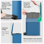 Cesun Small Bathroom Trash Can with Lid Soft Close, Step Pedal, 6 Liter / 1.6 Gallon Stainless Steel Garbage Can with Removable Inner Bucket, Anti-Fingerprint Finish (Blue)