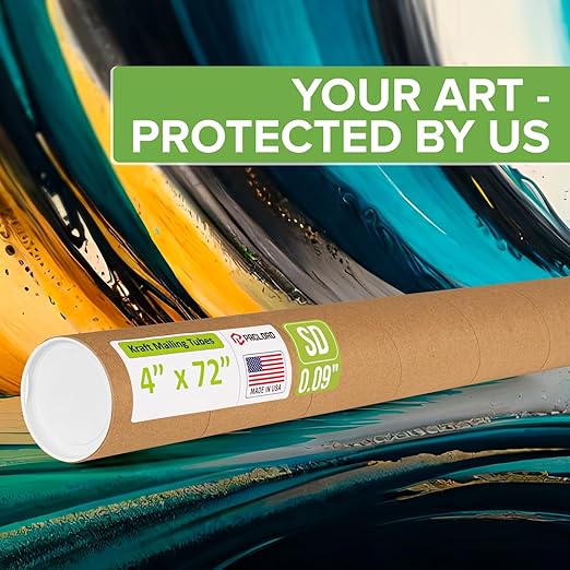 Paclord 4" x 72" Reinforced Kraft Paper Mailing Tube, Pack of 4 Tubes with 8 Caps – Secure USPS Approved Poster Tube – Cardboard Tube for Shipping and Storing Posters, Prints, Artwork, or Documents
