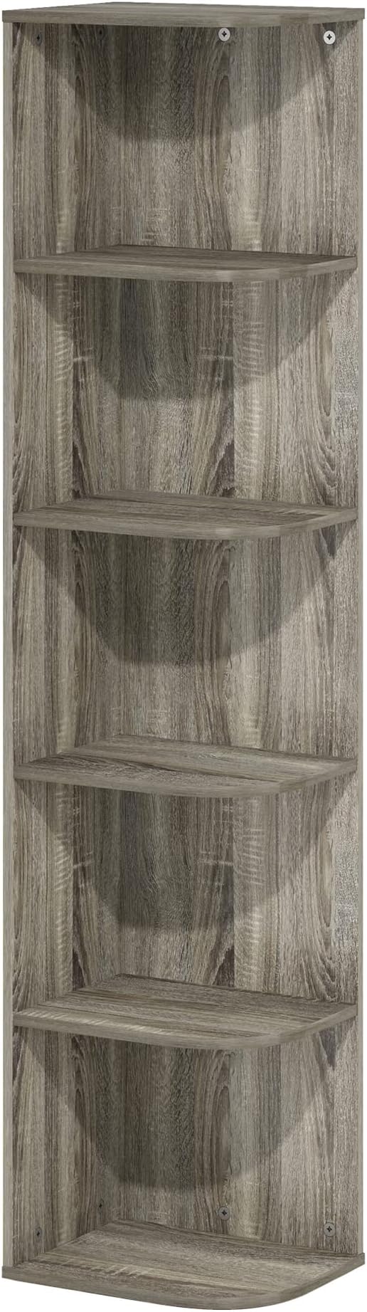 Furinno PASIR Book Shelf, 5-Tier Corner Bookshelf, Open Shelves Bookcase 9.3 x 12 x 51.7, for Living Room, Bedroom, Home Office, French Oak
