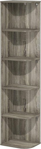 Furinno PASIR Book Shelf, 5-Tier Corner Bookshelf, Open Shelves Bookcase 9.3 x 12 x 51.7, for Living Room, Bedroom, Home Office, French Oak