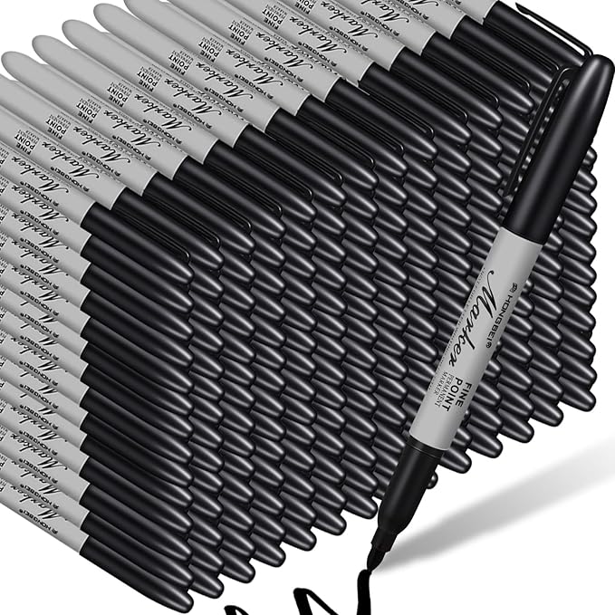 Thenshop 500 Pack Black Permanent Markers Bulk - Fine Point Permanent Marker Quick Drying Waterproof Pens for Doodling Writing Marking Classroom Work on Wood Metal Stone Glass, Office School Supplies