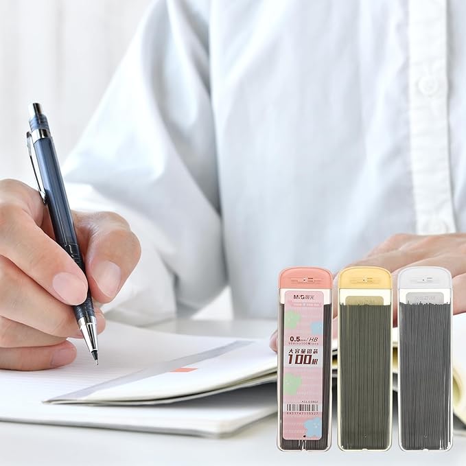 PATIKIL 300Pcs HB Mechanical Pencil Lead, 0.5mm Black Lead Refill Break Resistant Pencil Refills for Writing Office Supplies, White/Yellow/Pink