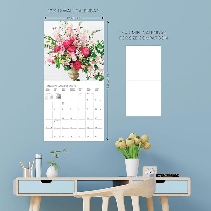 Graphique 2026 Garden Bouquets Wall Calendar | 12” x 12” | Thick Paper | Home & Office Organizer | Large Monthly Grid | 3 Languages & Marked Holidays | 4 Month Preview Page for 2027
