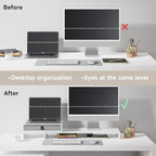 Fenge Computer Monitor Riser Stand with Drawer for 2 or 3 Monitors ,Adjustable Length and Angle Desktop Laptop Stand,Office Organizer,Printer,White