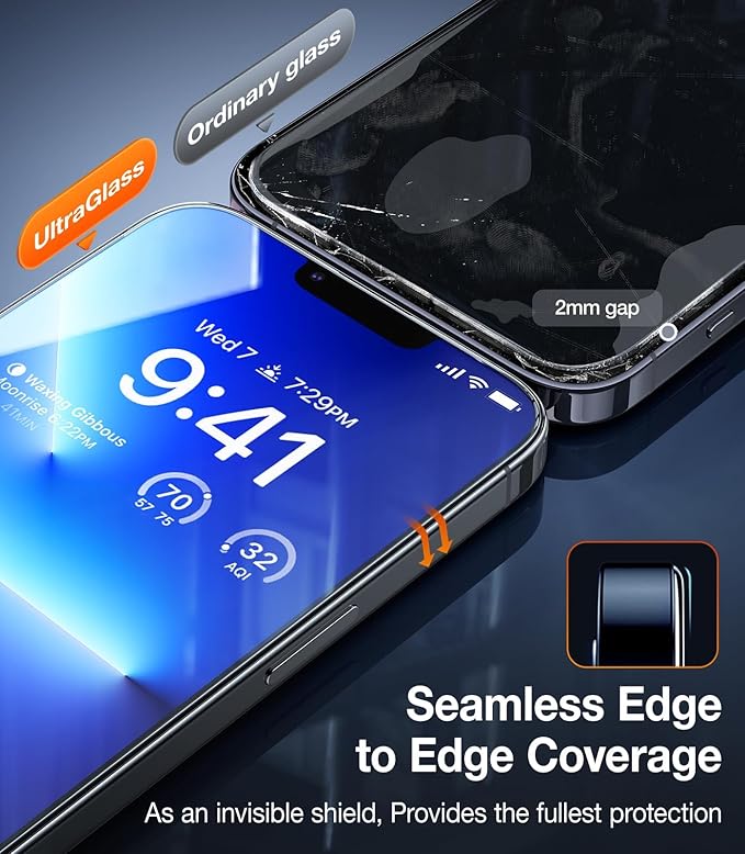 UltraGlass UNBREAK TOP 9H+ Glass for iPhone 12 Pro Max Screen Protector [Military Grade Shatterproof & Longest Durable] Full Screen iPhone 12 Pro Max Glass, 2024 Upgrade, 2 Packs