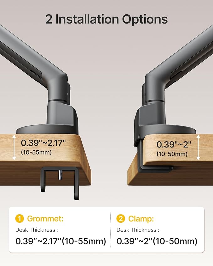monTEK Dual Monitor Stand Mount with USB for Up to 35" Screens, Each Arm Holds Max 24.25lbs, Full Motion Adjustable Monitor Arm Desk Mount with C-Clamp/Grommet, Space Gray MA1010UCDG-D