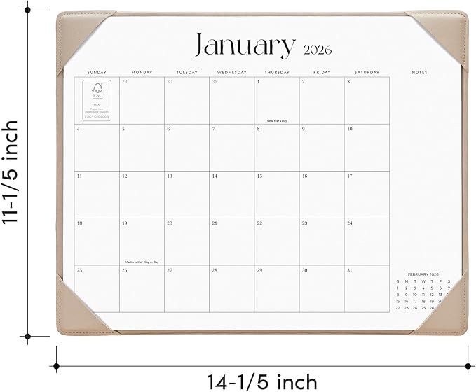 Cabbrix Desk Calendar 2026 with Desktop Mat, Simplified Medium Desk Pad Calendar 15" x 12" January 2026 to June 2027, Desk Blotter Calendar for Home School and Office (Apricot)