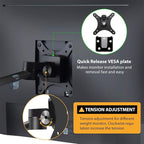 Viozon Monitor and Laptop Mount, 2-in-1 Adjustable Dual Arm Desk Mounts Single Desk Arm Stand/Holder for 17 to 32 Inch LCD Computer Screens, Extra Tray Fits 12 to 17 inch Laptops (Black)