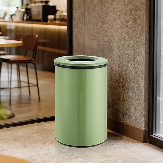 Takywep Stainless Steel Open Top Trash Can, 10.6 Gallon Cylindrical Touch-Free Direct Toss Bin with Soft-Close Lid, Anti-Fingerprint Easy-Clean for Kitchen Office Bathroom (Green)