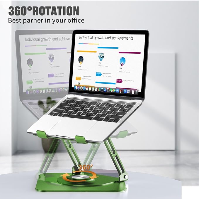 JOYEKY Laptop Stand for Desk, Adjustable Computer Stand with 360° Rotating Base, Ergonomic Laptop Riser for Collaborative Work, Foldable & Portable Laptop Stand, fits for All 10-16" Laptops