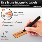Attractivia Dry Erase Magnetic Labels 2.8 x 1.2 in, Solid Colors, Dry Erase Magnets, 60-Pack, Colored Erasable Write-On All-Purpose Labels, for Office, Education, Home, Whiteboard