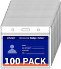 PCKPGON 100 Pack Horizontal ID Badge Holder, Clear Plastic Lanyard Key Card Holders, Work Name Tag Sleeve Badges Protector Cover with Waterproof Resealable Zipper for Nurses, Fits Credit Size Cards
