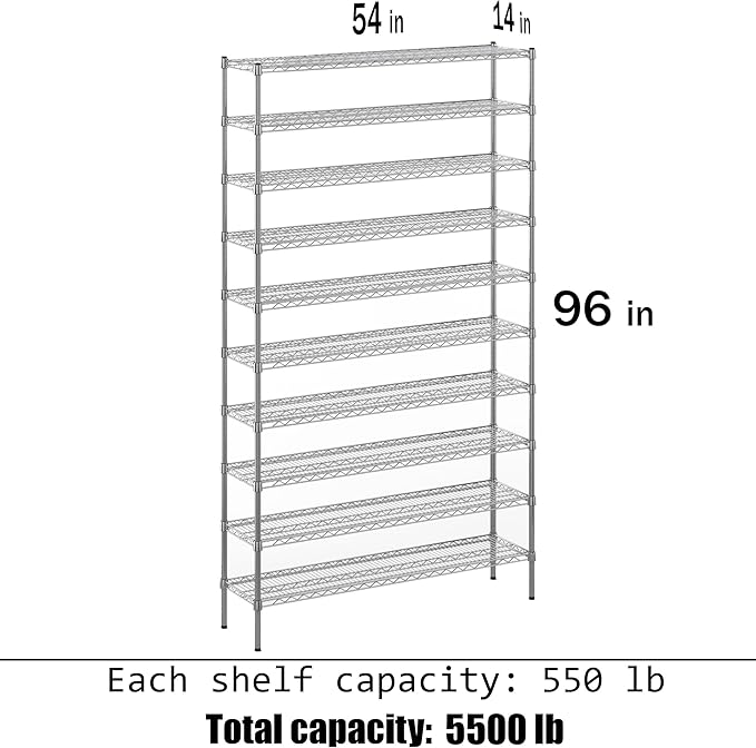 Regal Altair 14" Deep x 54" Wide x 96" Height Wire Shelving Kit | 10-Tier | NSF Commercial Storage Rack Unit